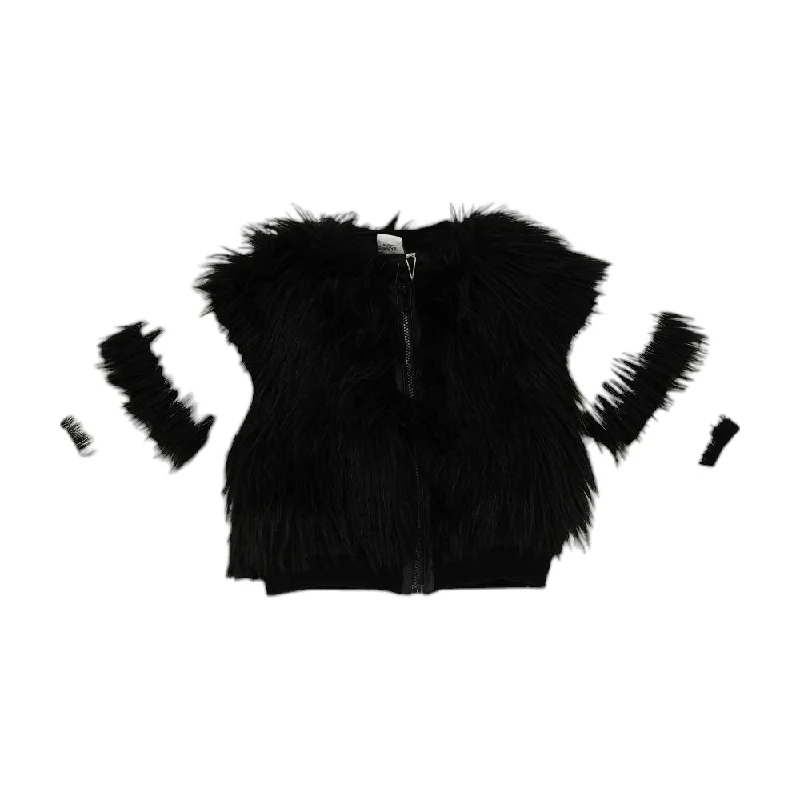 Black Color Block Fur Jacket Fleece Jacket Down Jacket Parka