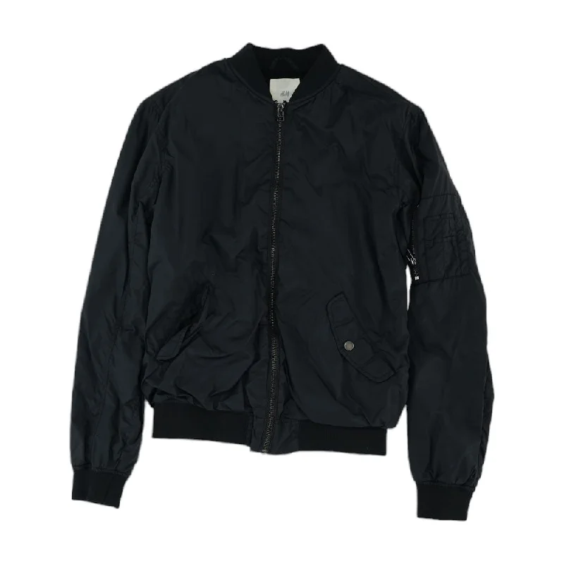 Black Solid Bomber Jacket Bomber Jacket Anorak Windbreaker