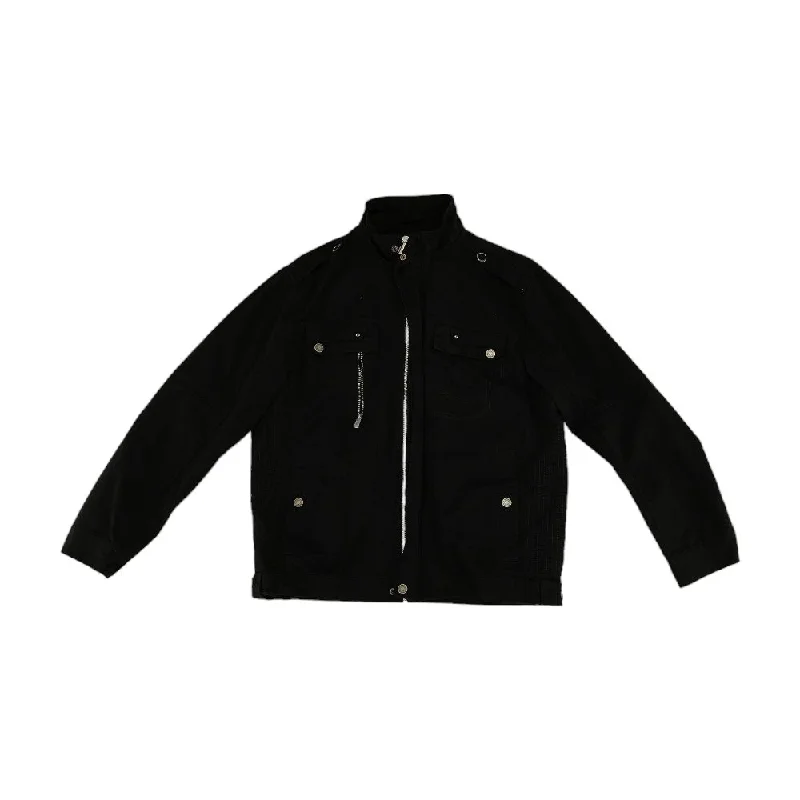 Black Solid Lightweight Jacket Zippered Jacket Buttoned Jacket Snapped Jacket