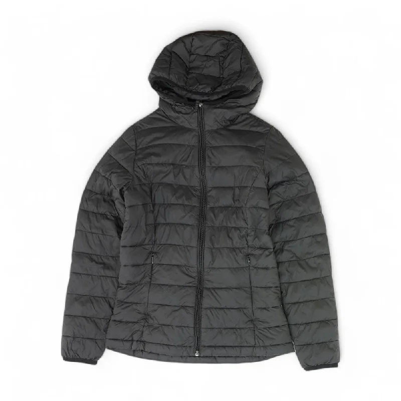 Black Solid Puffer Jacket Collared Jacket Crew Neck Jacket Turtle Neck Jacket