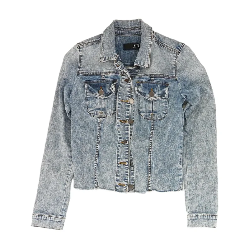 Blue Solid Denim Jacket Oversized Jacket Tailored Jacket Straight Jacket