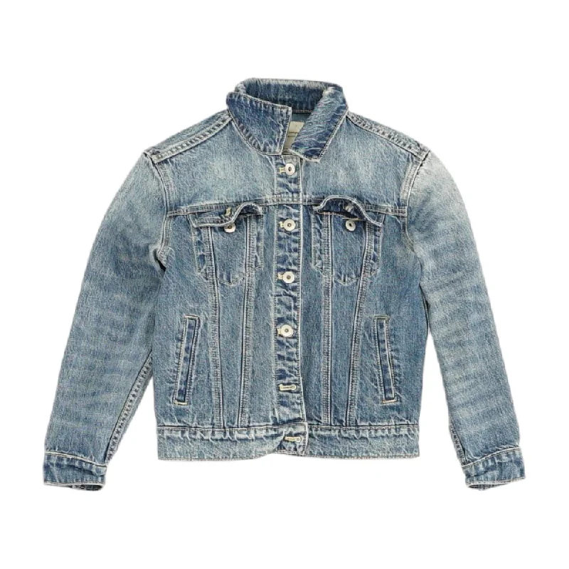 Blue Solid Denim Jacket Collared Jacket Crew Neck Jacket Turtle Neck Jacket