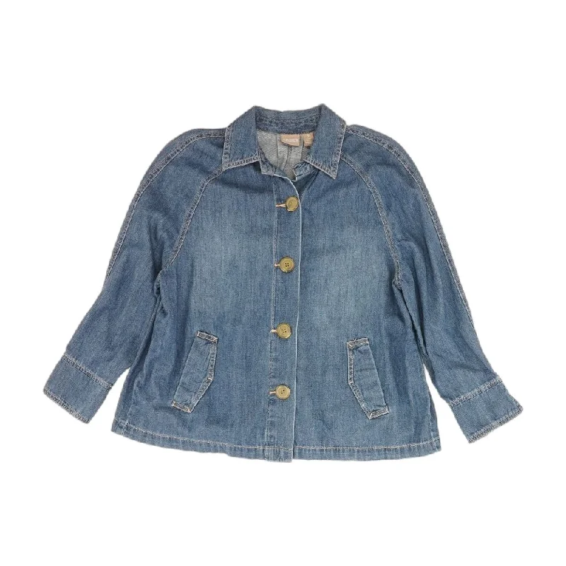 Blue Solid Denim Jacket Insulated Jacket Fitted Jacket Loose Jacket