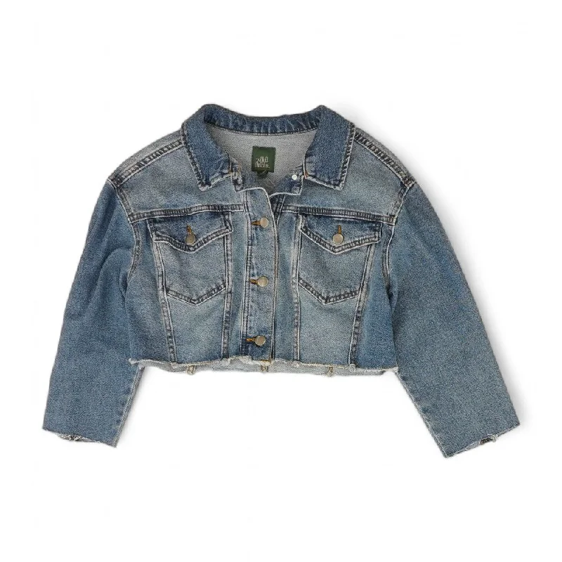 Blue Solid Denim Jacket One-Shoulder Jacket Off-the-Shoulder Jacket Asymmetrical Jacket