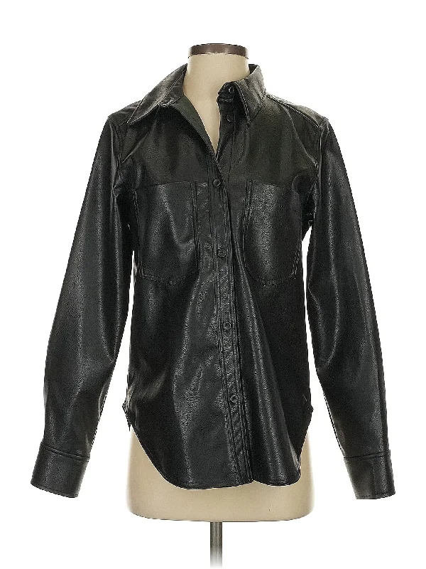 Faux Leather Jacket Zippered Jacket Buttoned Jacket Snapped Jacket