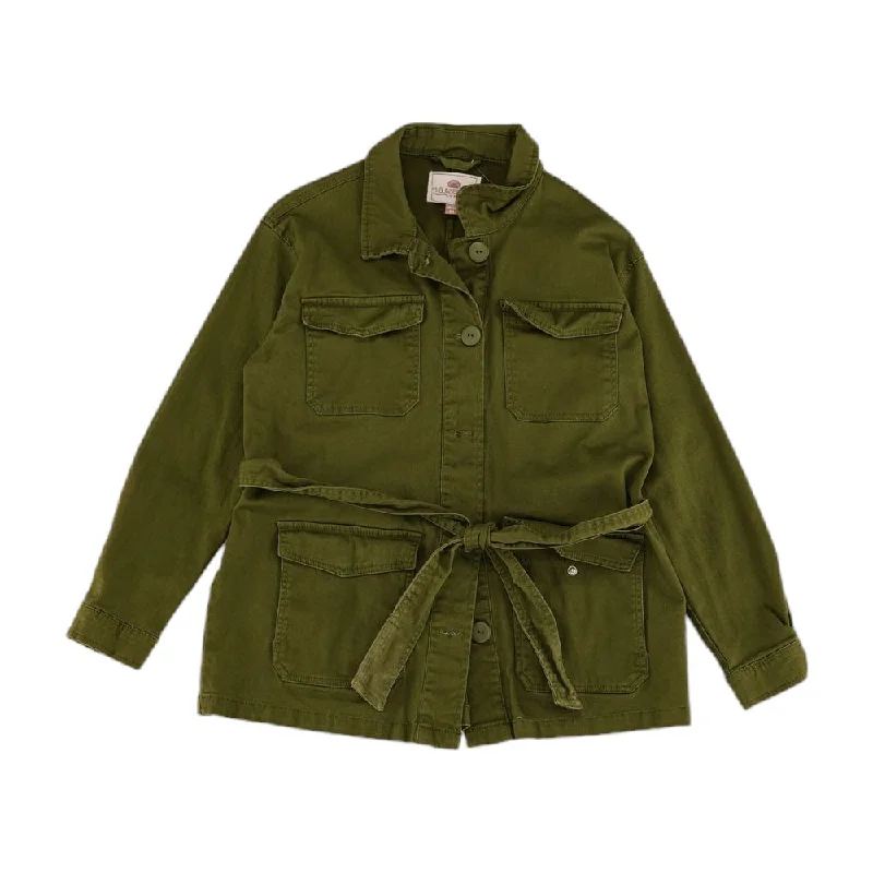 Green Solid Lightweight Jacket Toggled Jacket Drawstring Jacket Belted Jacket