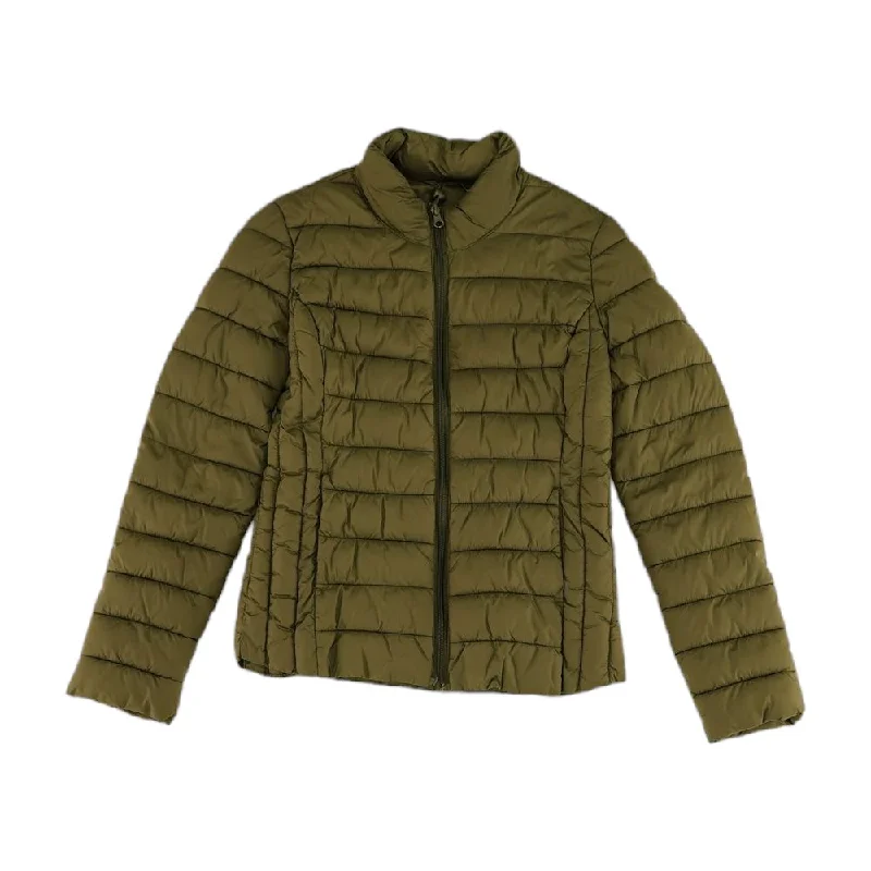 Green Solid Puffer Jacket Knit Jacket Woven Jacket Fleece Jacket