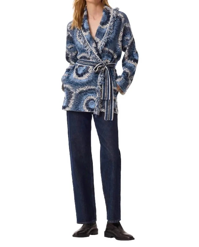 Miko Jacket In Shibori Bleu Fleece Fabric Down Fabric Feather Fabric