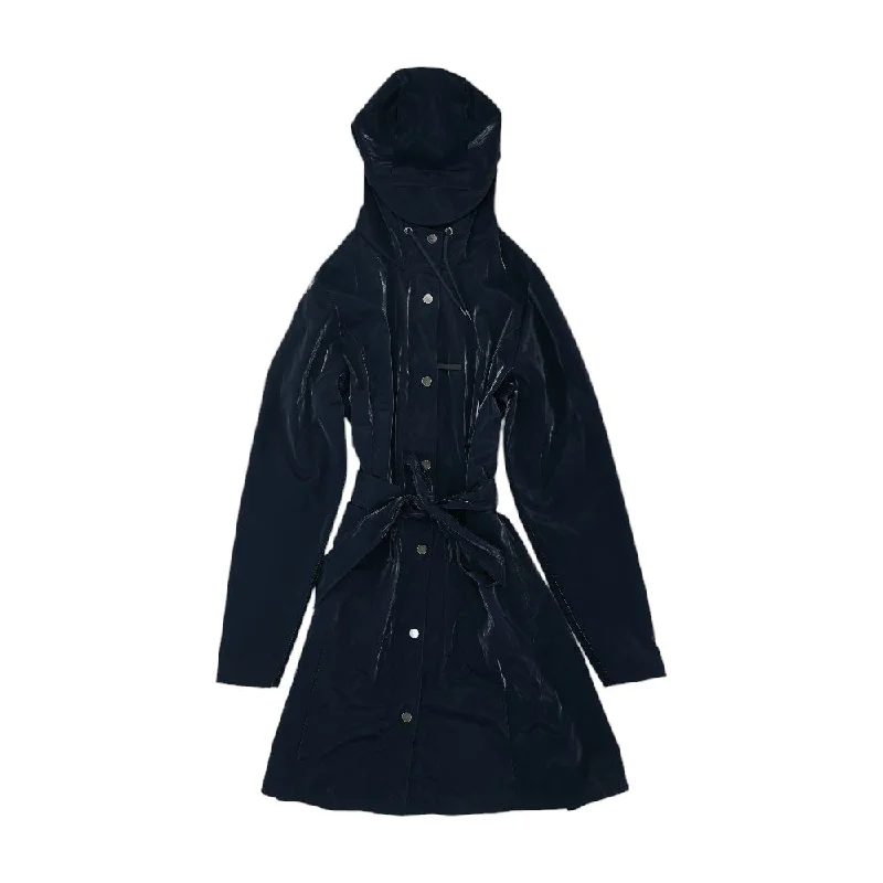 Navy Solid Rain Jacket Notch Collar Jacket Peter Pan Collar Jacket Cowl Neck Jacket