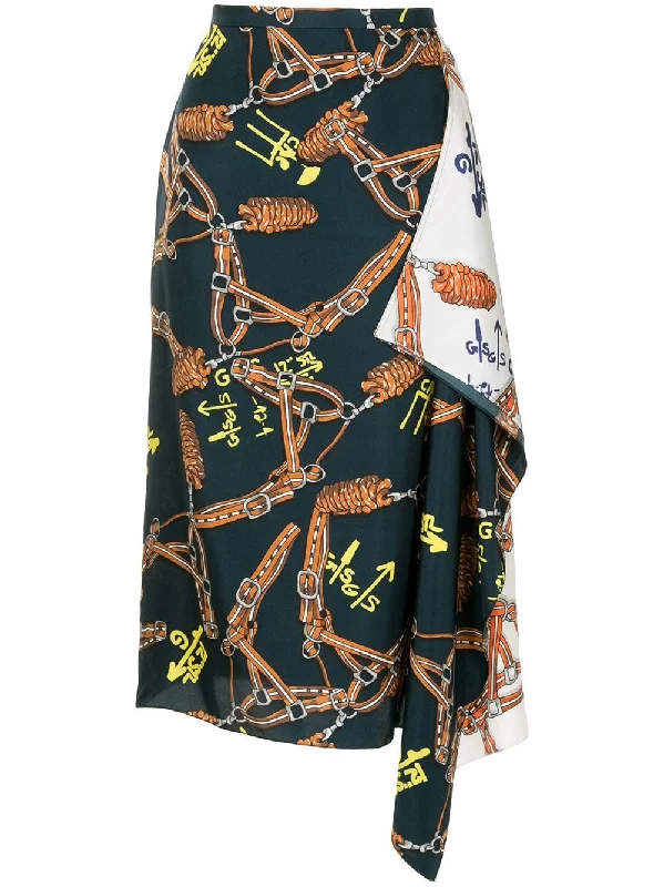 Renzo scarf print asymmetrical skirt linen skirt breathable