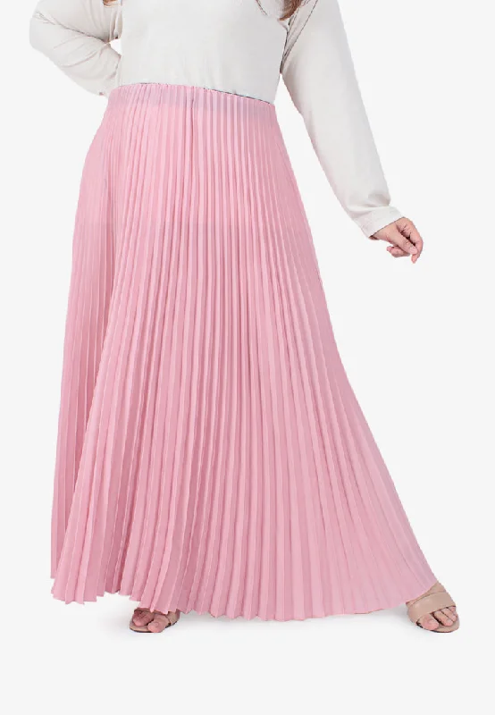 Posey Pretty Pleated Long Skirt - Soft Pink satin skirt smooth