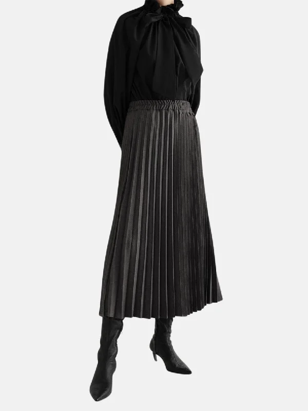 Athens Pleated Long Skirt Gray denim skirt fashionable