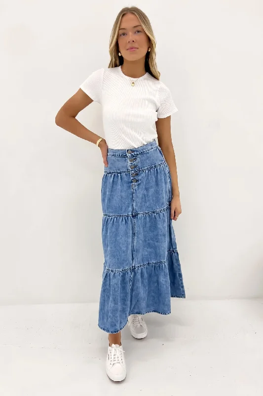 Coco Denim Maxi Skirt Light Blue lace skirt romantic