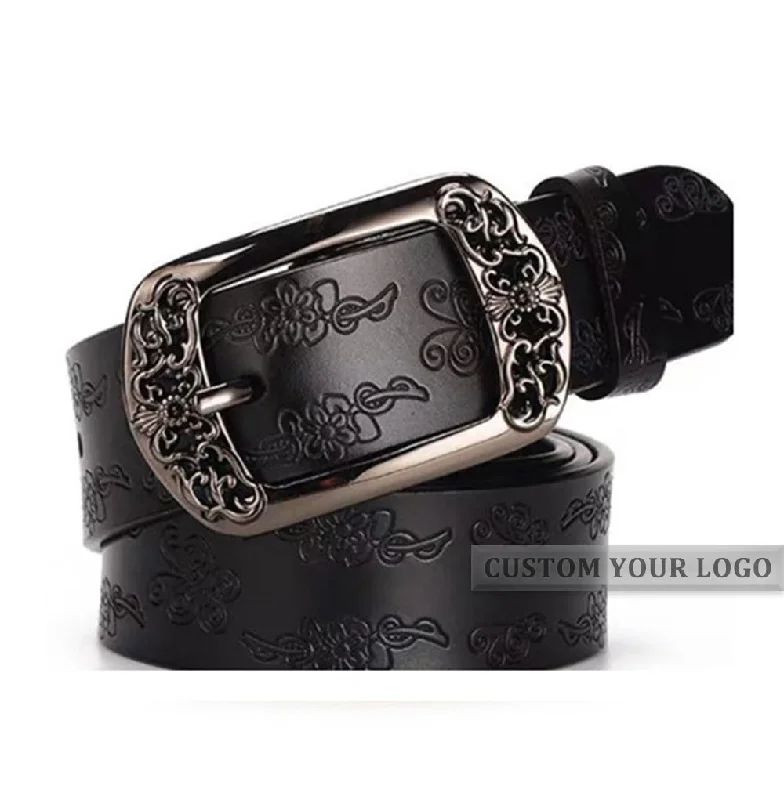 Copy of JASGOOD 1 Pack Black Flower Pattern Design Faux Leather Zinc Alloy Pin Buckle Women Belt For Jeans Stylish Slim Fit Denim