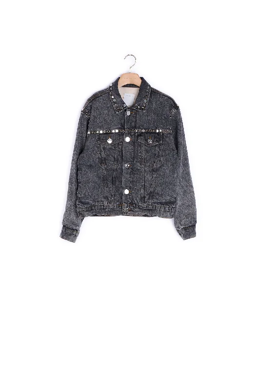 Veste en jean neige ornée de studs Fashionable Frayed Hem Denim