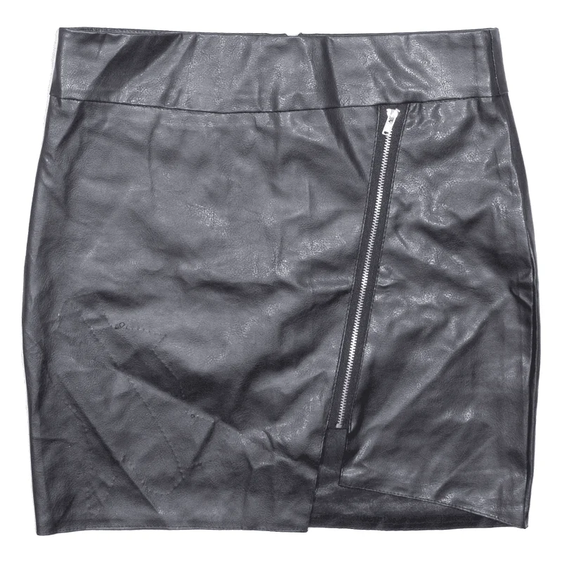 Faux Leather Zip Short Mini Skirt Black Womens M velvet skirt plush