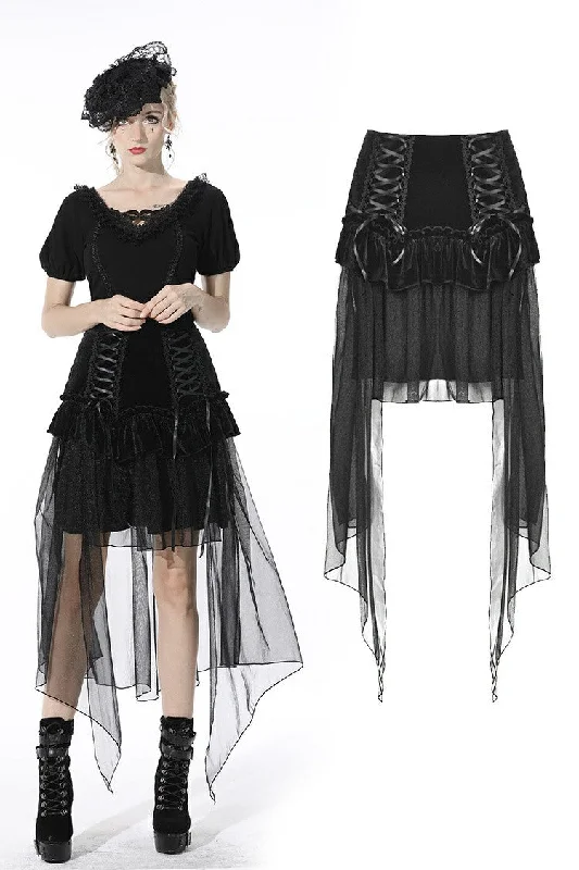 Gothic lace up velvet mesh high-low skirt KW196 boho skirt vibe