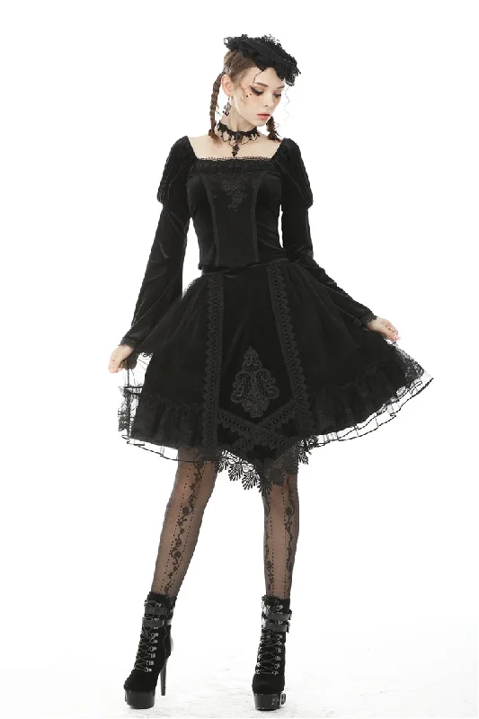 Gothic lolita velvet mesh splicing short skirt KW194 button skirt front