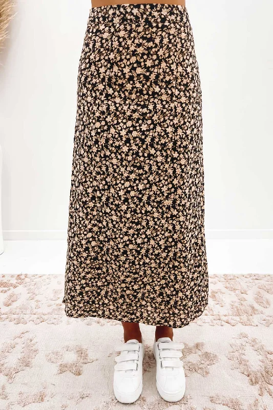 Hazel Floral Midi Skirt Print wool skirt warm