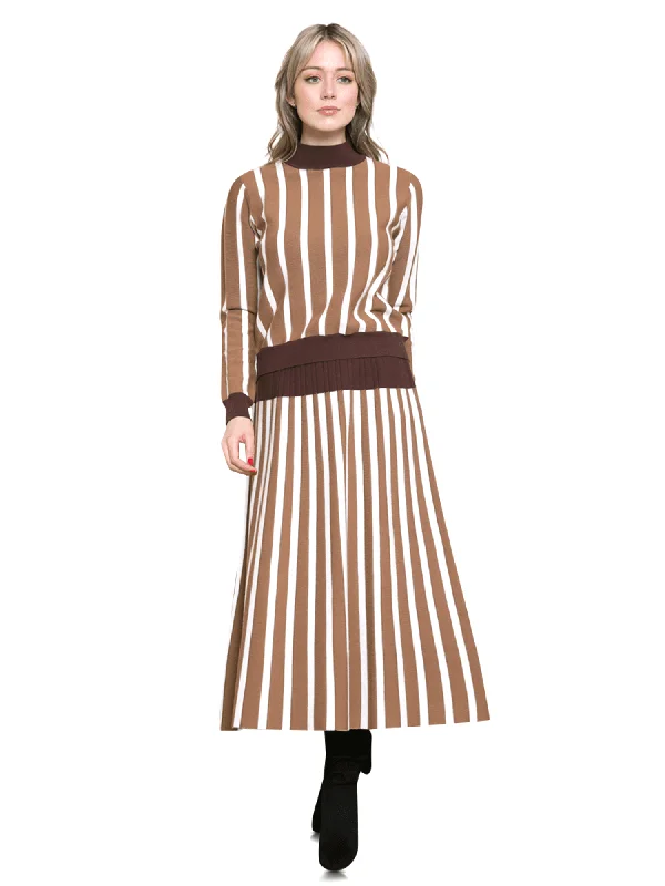 Ivee Yolk Waist Knit Striped Skirt leather skirt refined