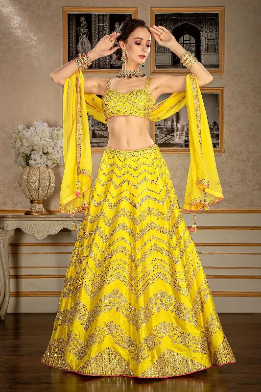 Semi Bridal Gota patti Yellow top and Skirt silk skirt smooth