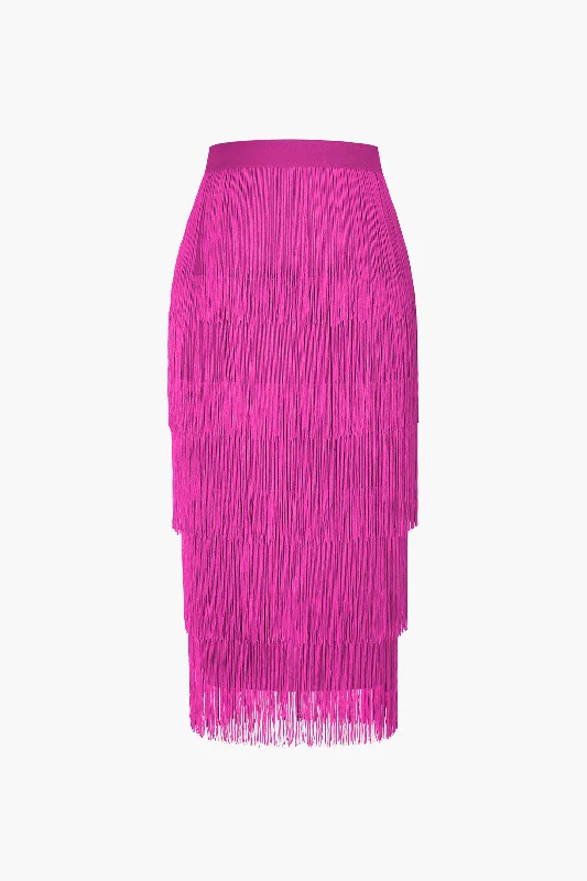 Fringed Tiered Midi Skirt lace skirt romantic