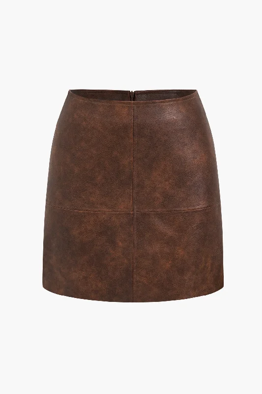 Faux Leather Zipper Skirt button skirt front