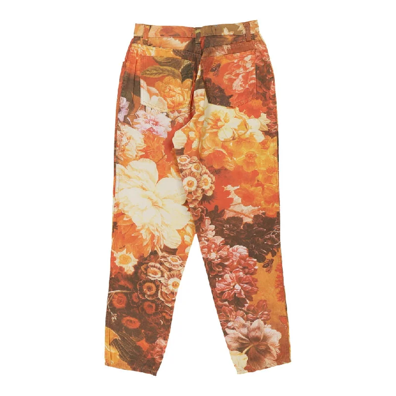 Moschino Jeans Floral Jeans - 27W UK 8 Orange Cotton Trendy Button-Up High-Waist Jeans