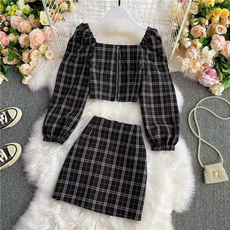 NEW FASHION PLAID SHORT SHIRT & SKIRT BY96555 lightweight skirt design