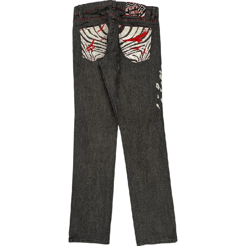 Pepe Jeans Animal Print Jeans - 30W 31L - Black Trendy Pleated Waist Jeans