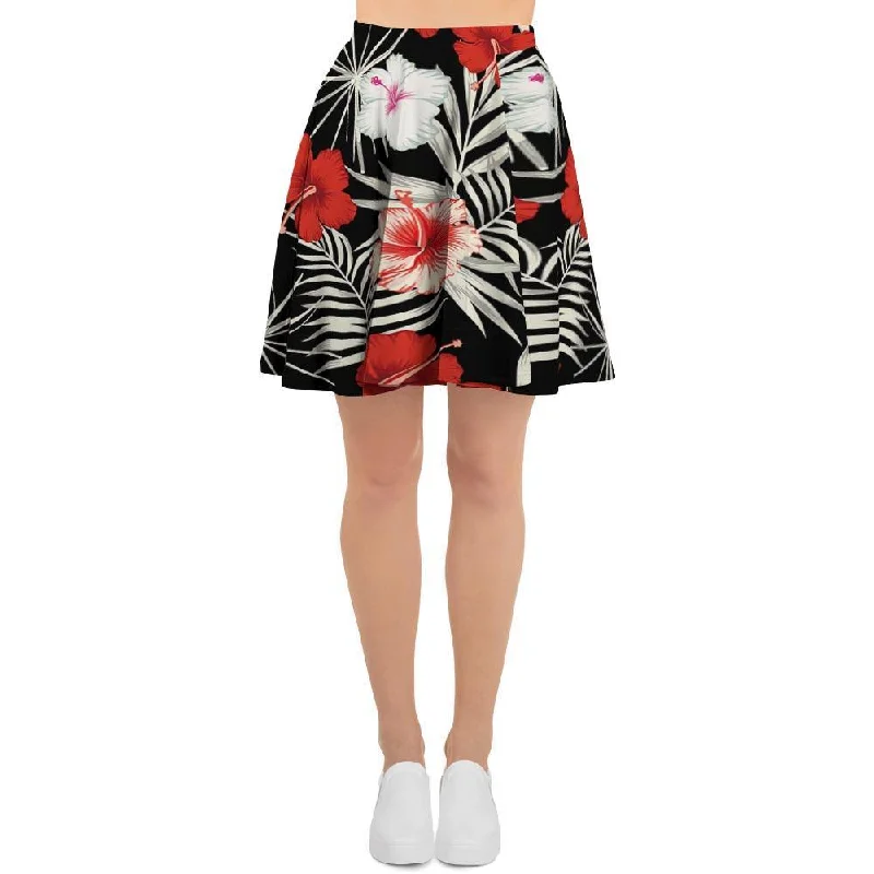 Red And White Hibiscus Flowers Hawaiian Print Women's Skirt pencil skirt chic