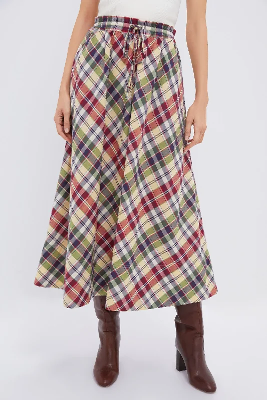 Red Yellow Green Multi Madras Maxi Skirt chiffon skirt floaty