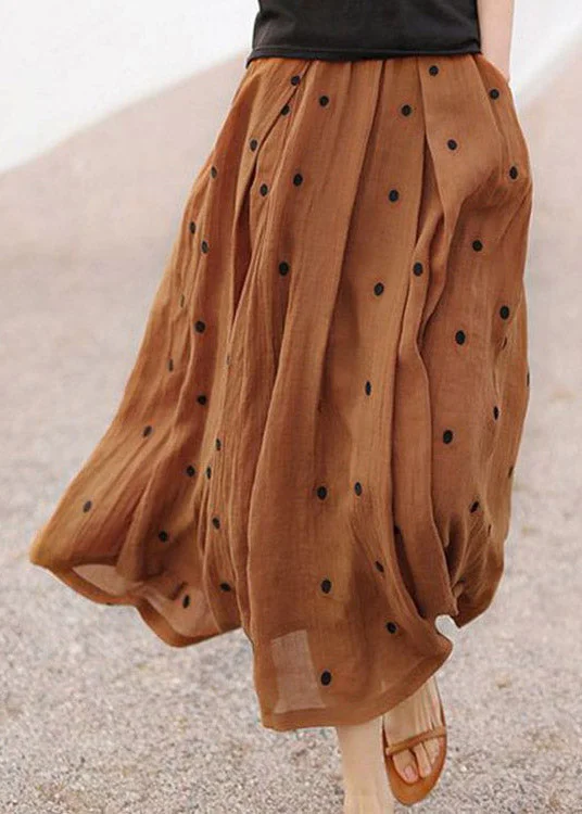 Retro Coffee Dot Print Pockets Linen Skirt Summer zip skirt side