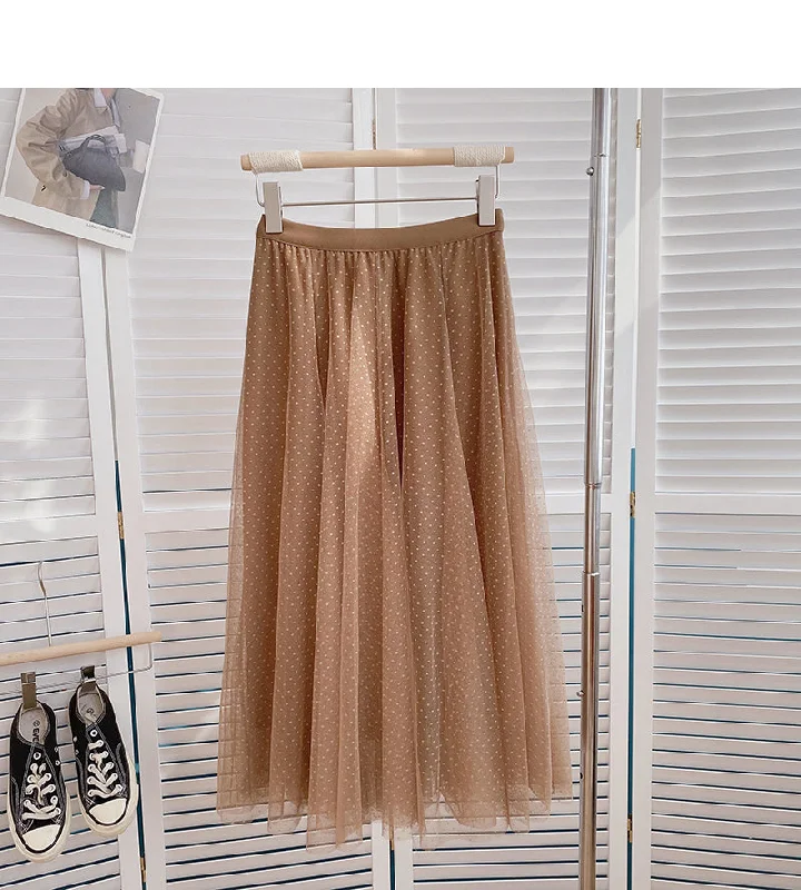 Solid color Polka Dot mesh high waist A-shaped mid length skirt  5790 cashmere skirt plush