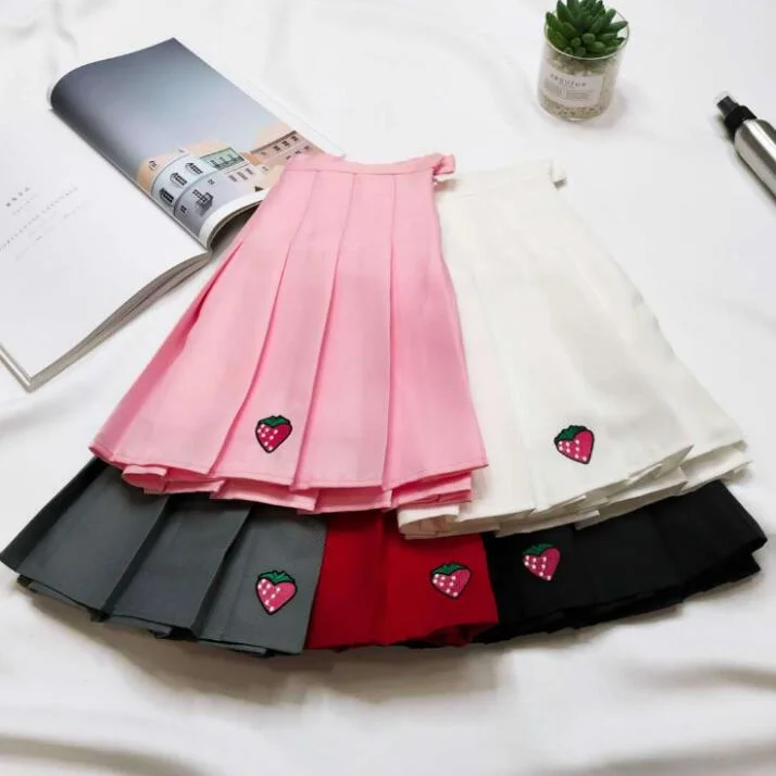 ulzzang style cute strawberry skirt yv43092 velvet skirt plush