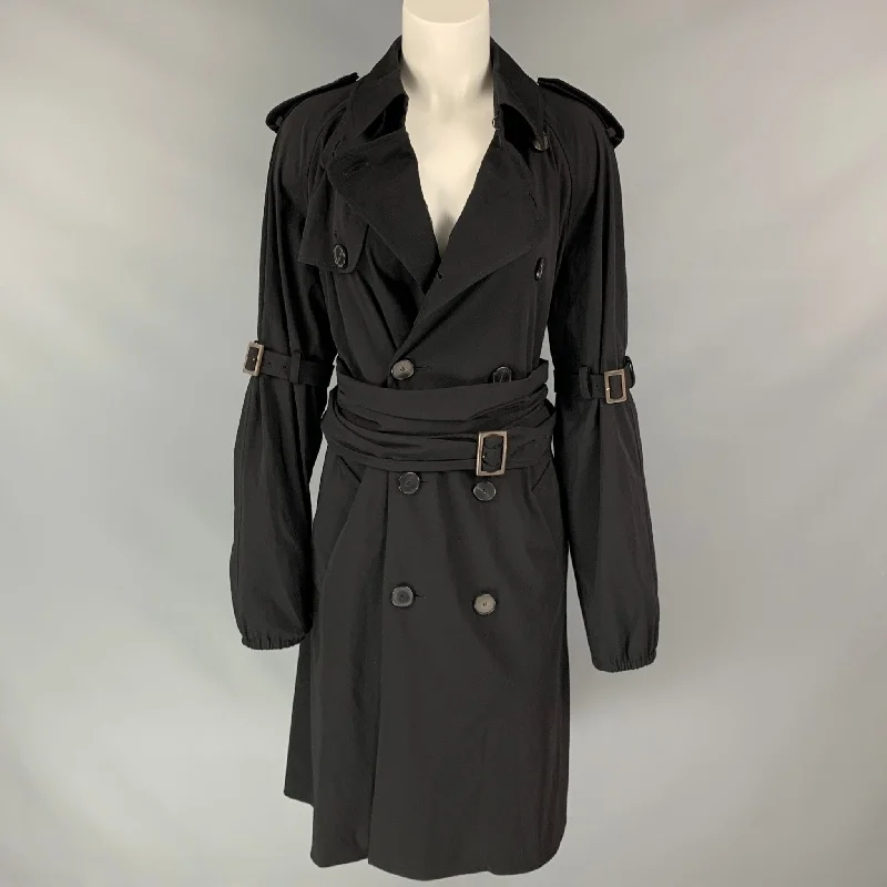 Vintage JEAN PAUL GAULTIER Size 10 Black Wool / Polyamide Double Breasted Trench Coat Comfortable Ankle Jeans