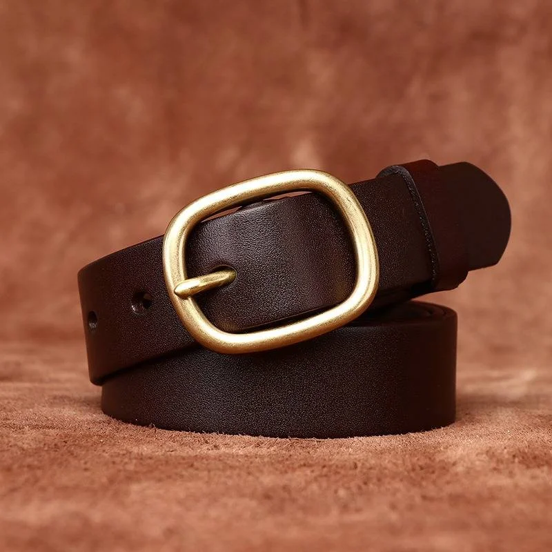 Vintage Solid Brass Buckle Fashion Women's Belt for Jeans-1.1" Width Fashionable Vintage Wash Jeans