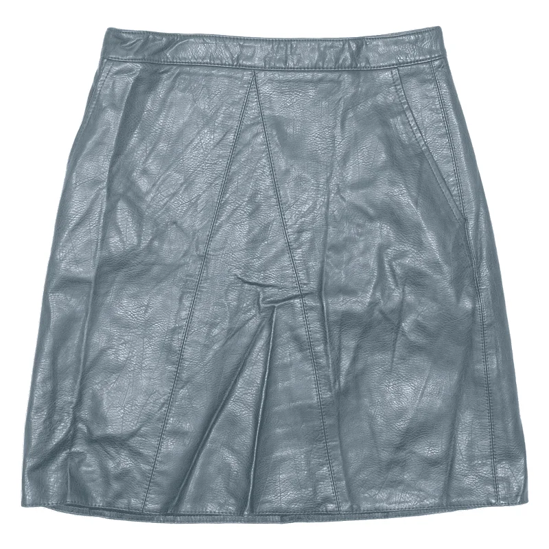 ZARA BASIC Leather Feel Womens Straight Skirt Green Short XS leather skirt bold